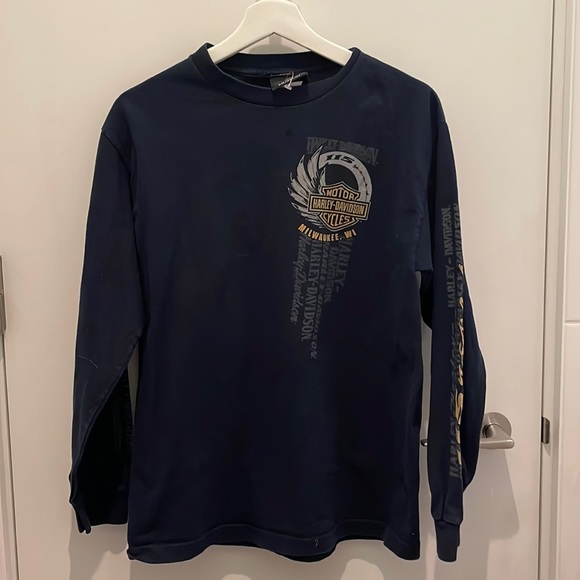Harley Davidson Motorcycles - Vintage Navy Blue Graphic Long Sleeve - Picture 1 of 4